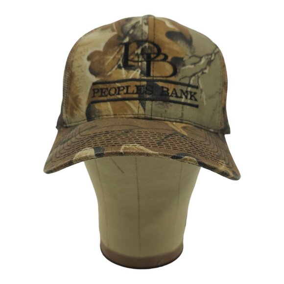 Peoples Bank Embroidered Camo Mesh Snapback Cap Trucker Hunter Baseball Hat - Picture 9 of 13